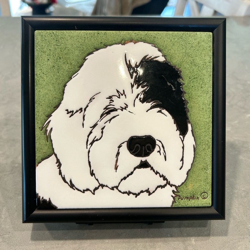 Vintage Sheep Dog Hand Painted Tile by Pumpkin Hand Glazed Kiln Fired New Mexico